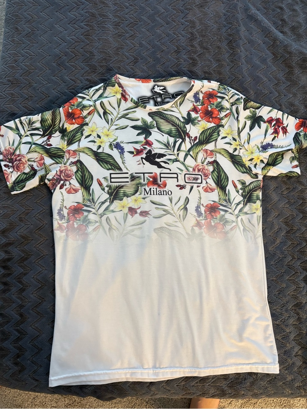 Etro Milano Men's White Floral Print Crew Neck T-Shirt